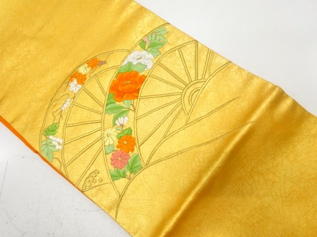 JAPANESE KIMONO / FLOWER PATTERN A SINGLE WHEEL EMBROIDERY NAGOYA OBI
